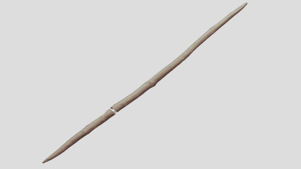 State-of-the-art analysis of a double-pointed wooden throwing stick