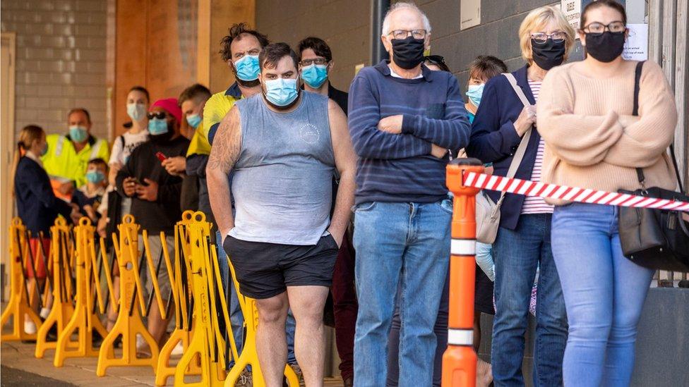 People in Queensland queue to be tested for Covid-19 at Ipswich Hospital in Brisbane on 24 August 2020