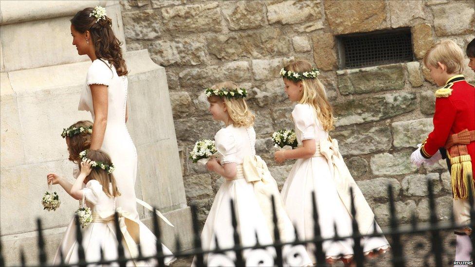 Pippa Middleton, sister of the bride, and other bridesmaids