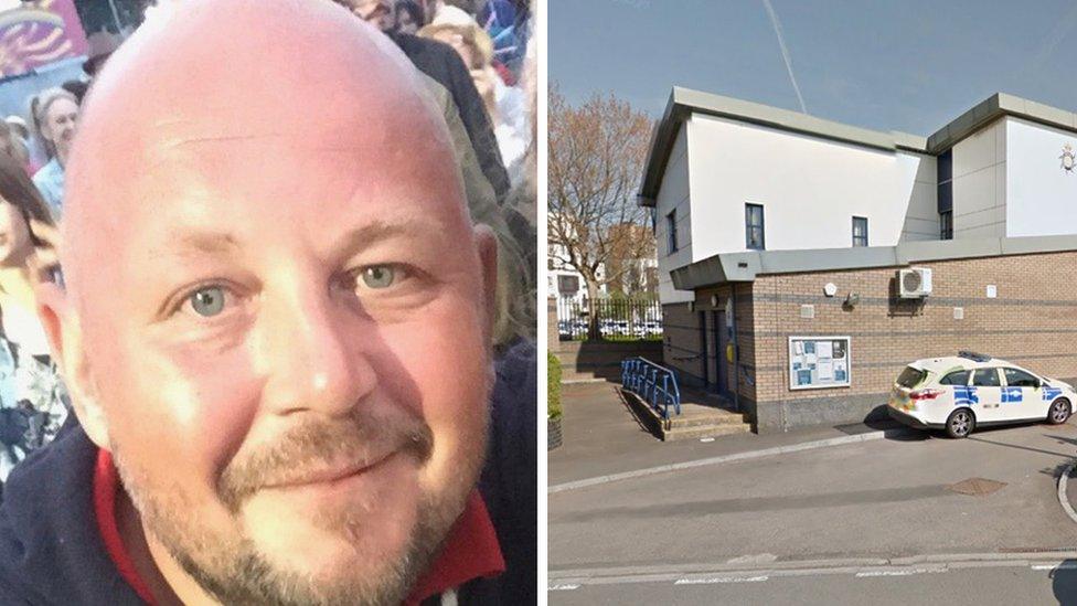 PC Steve Jenkins and a view of Pill Police Station in Newport