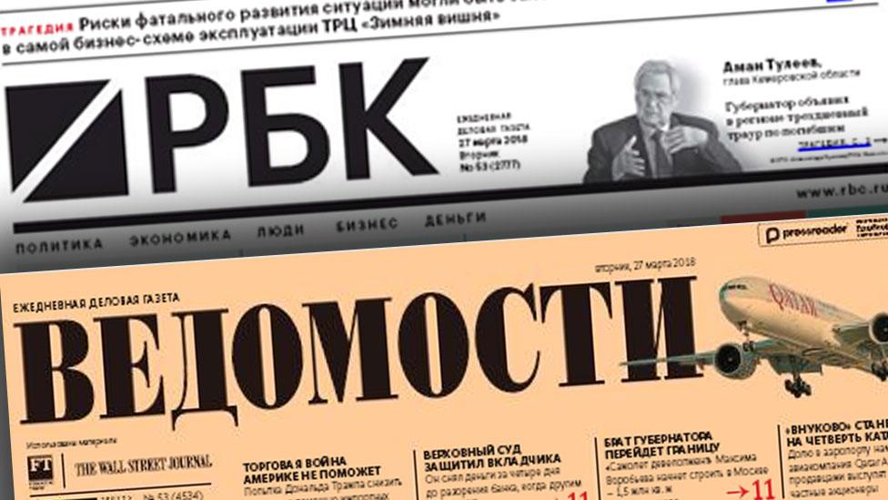 Front covers of Russian newspapers