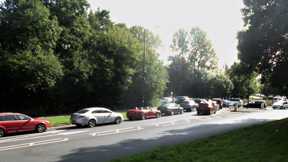 Queuing traffic around the centre