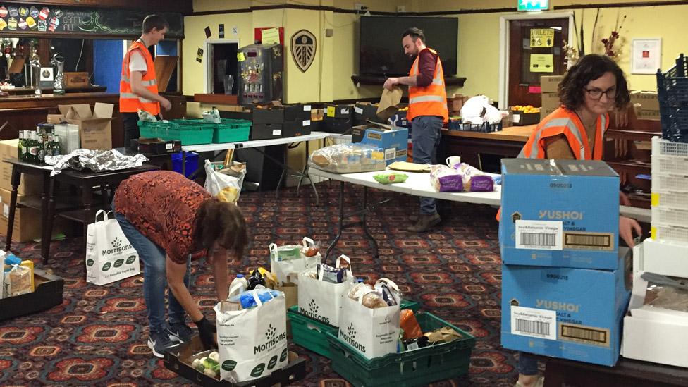 The Slung Low team sorting out food parcels at their HQ