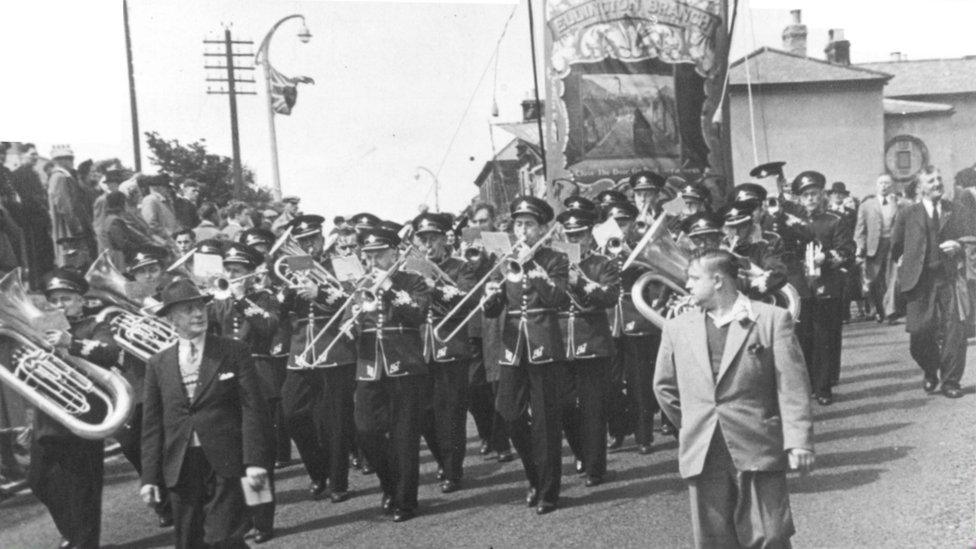 Ellington Colliery Brass Band performing in the parade on picnic day