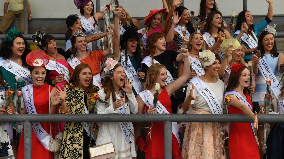 The runners and riders - 'Roses' gather at Harolds Cross racing ground