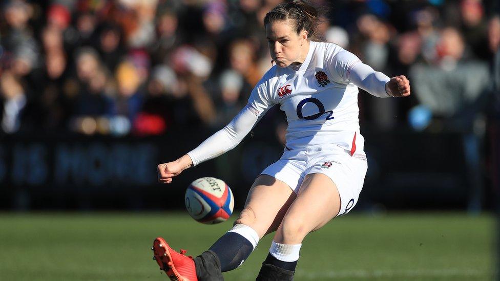 Rugby player Emily Scarratt in action