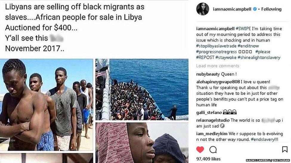 Naomi Campbell shared a post about slavery on Instagram