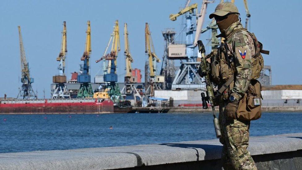 A Russian soldier in Berdyansk