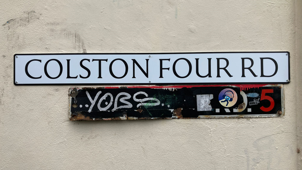 Colston Four Road sign