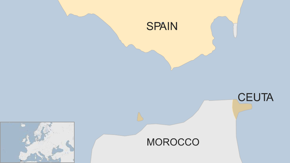 A map showing the location of Ceuta