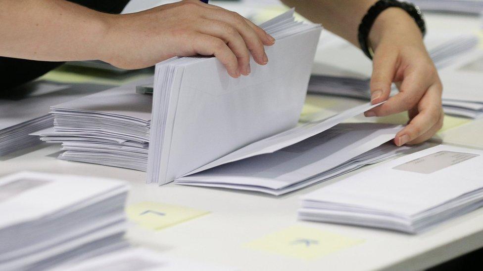 Teacher sorting through A-level results