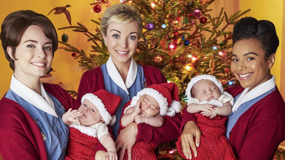 Jennifer Kirby, Helen George and Leonie Elliott in Call the Midwife