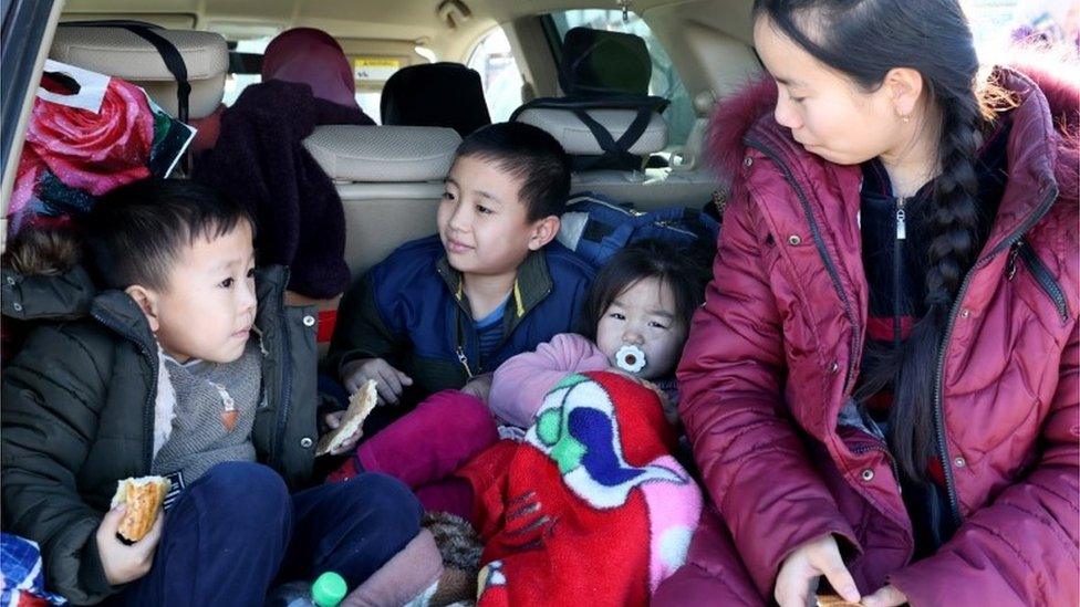 ungan refugees leave the village of Bular-Batyr after ethnic clashes between Kazakhs and Dungans, some 250 km from Almaty, Kazakhstan, 08 February 2020.