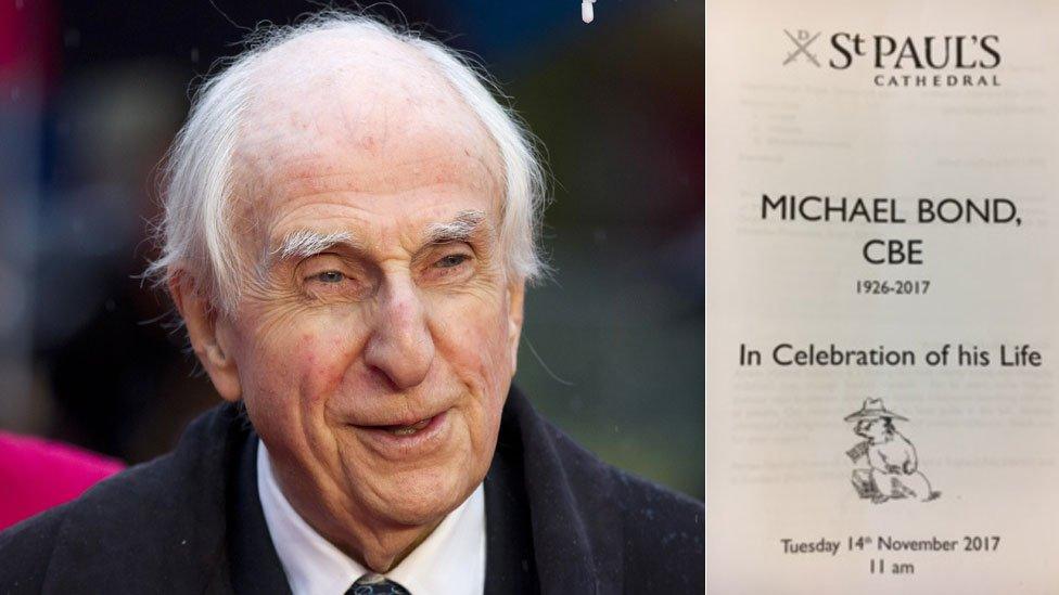 Michael Bond in 2014 and an order of service