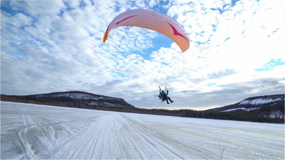 Sacha Dench in training over Sweden