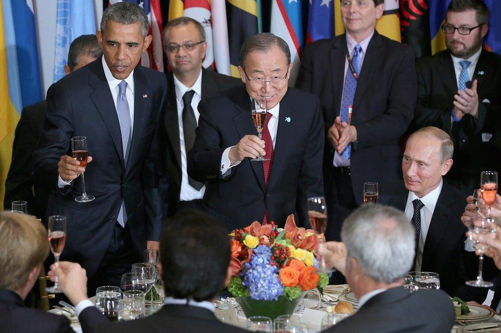 US President Barack Obama and Russian President Vladimir Putin at UN, 28 Sep 15