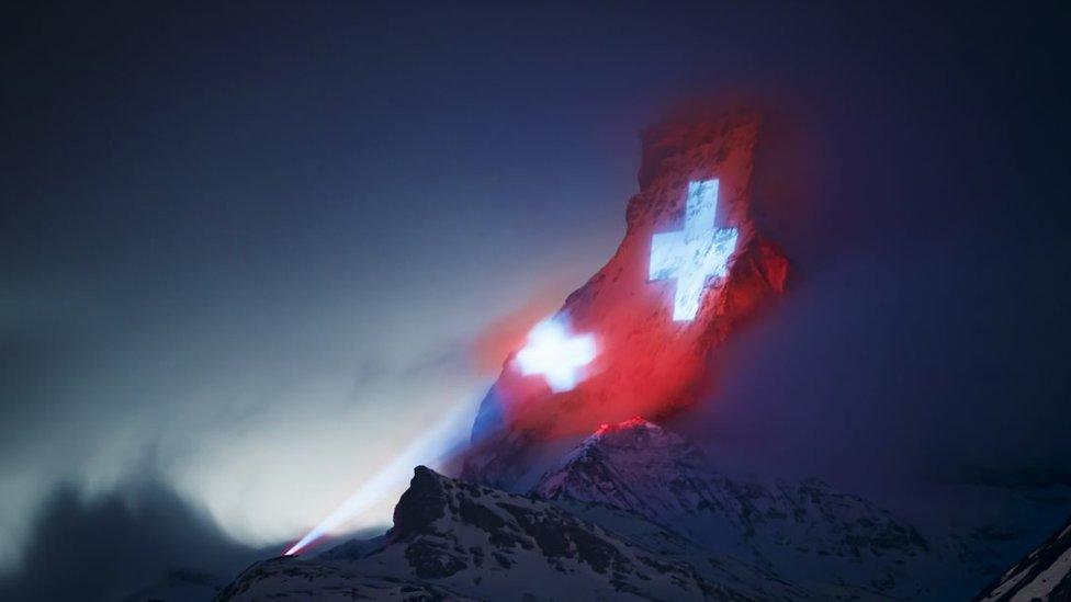 Swiss flag on Matterhorn