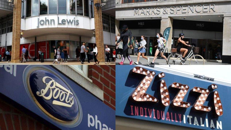 John Lewis, Marks & Spencer, Boots and Zizzi logos