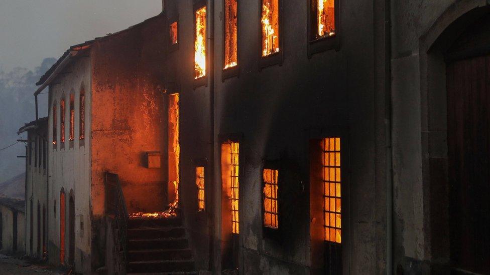 A house burns in Moinhos village, Lousa, Portugal 15/10/2017