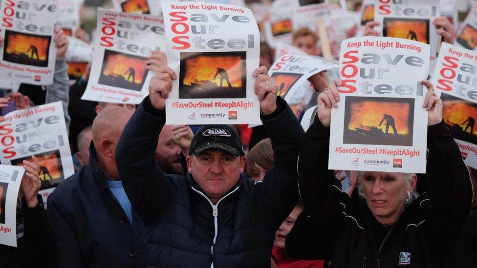 Workers at a rally