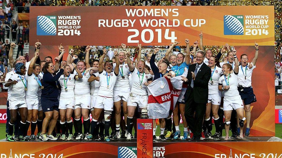 England Women's rugby team, celebrating rugby world cup win