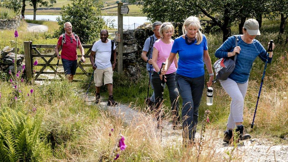 Six people walking