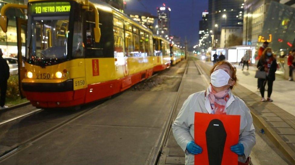 A protester in Warsaw