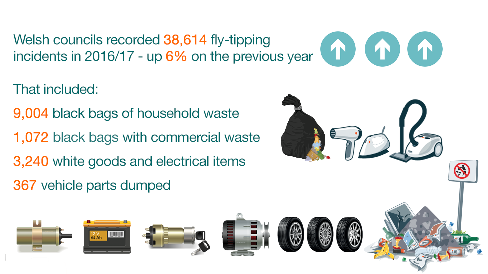 A graphic showing the different materials dumped in Wales in the past year