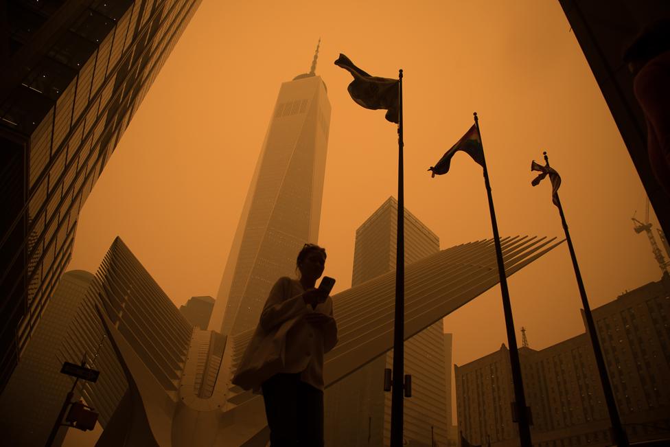 Hazy skies seen in New York city, US, due to wildfires in Canada on 7 June 2023