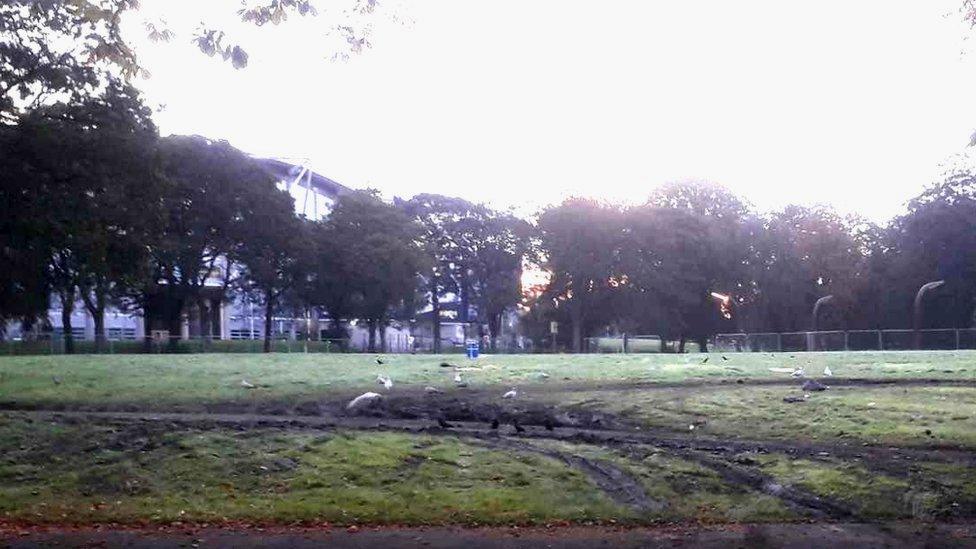 Mud and tyre tracks in West Park in Hull