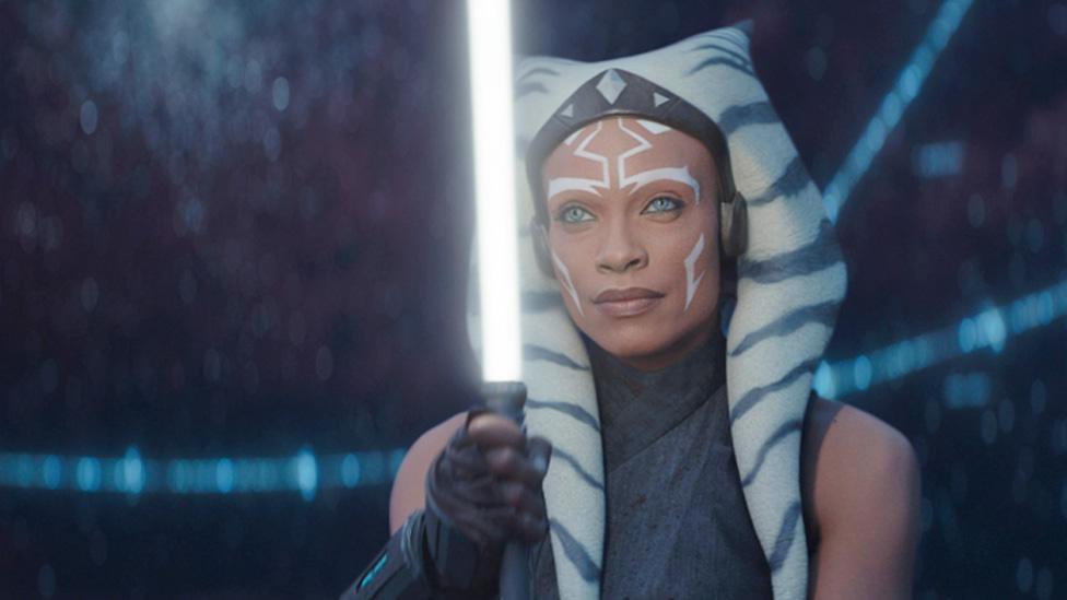 Title character from Ahsoka wielding a lightsaber