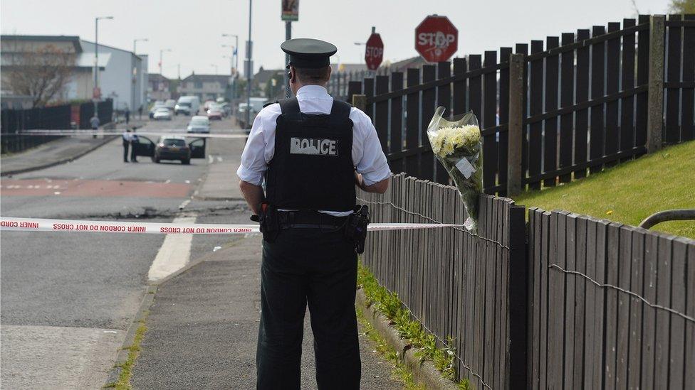 Police officer at the scene of the shooting of Lyra McKee