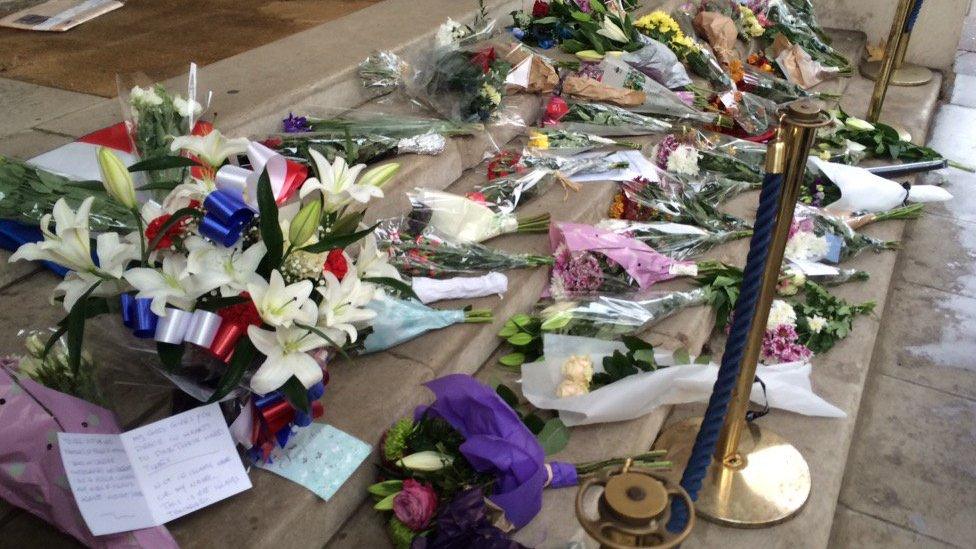 Floral tributes at the French Embassy in Knightsbridge