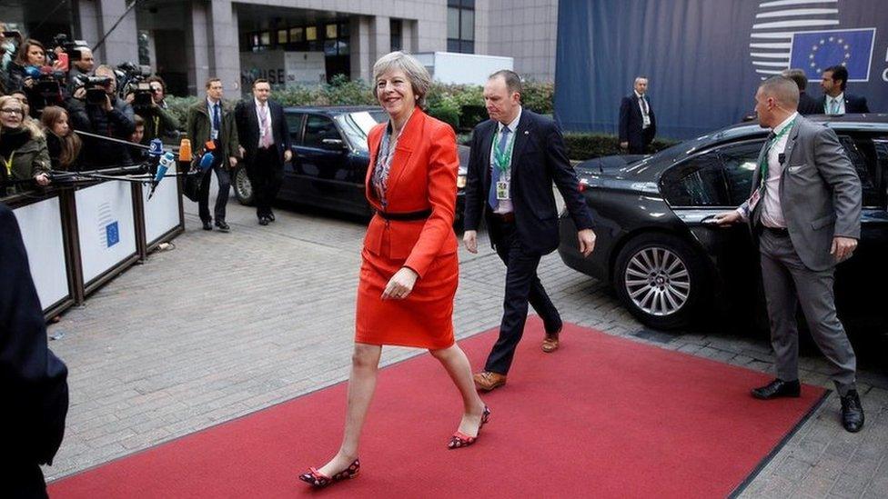 Theresa May arriving for the second day of the EU summit