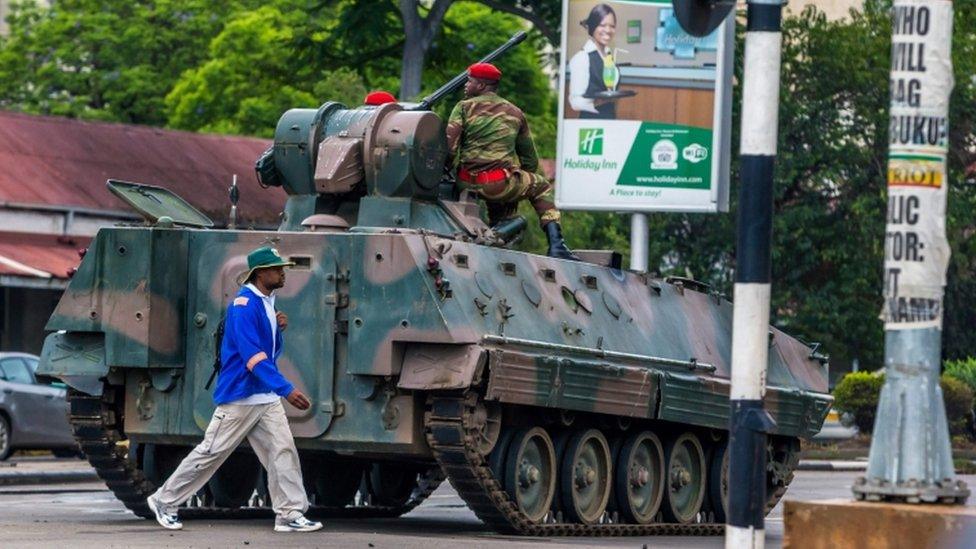 An armed vehicle in Harare