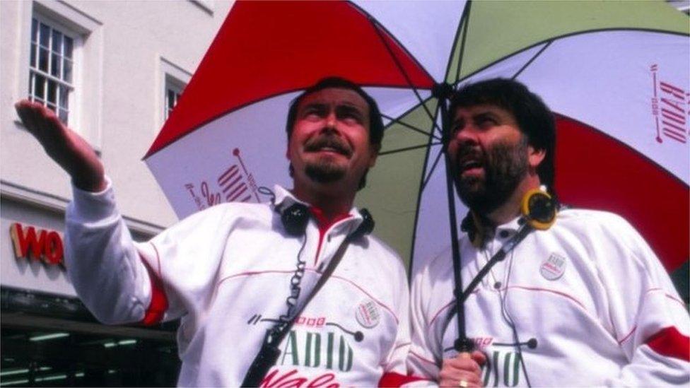 Frank Hennessy and Roy Noble at a roadshow in the 1980s