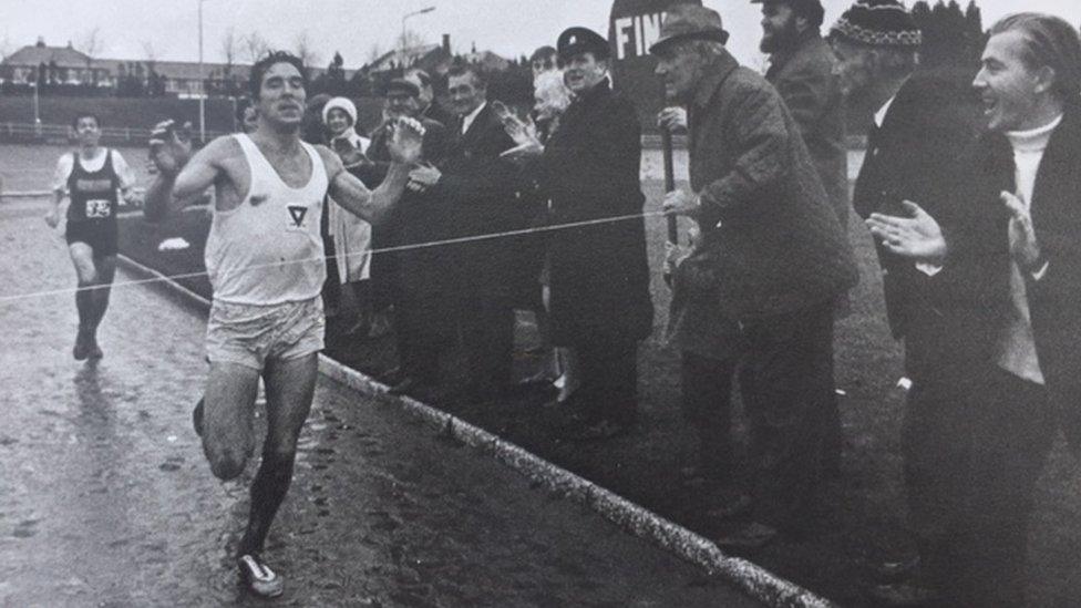 Lynn Hughes crosses the line 50 years ago