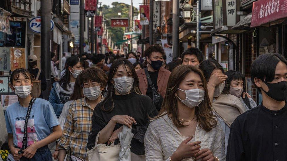 Crowds in street in Japan