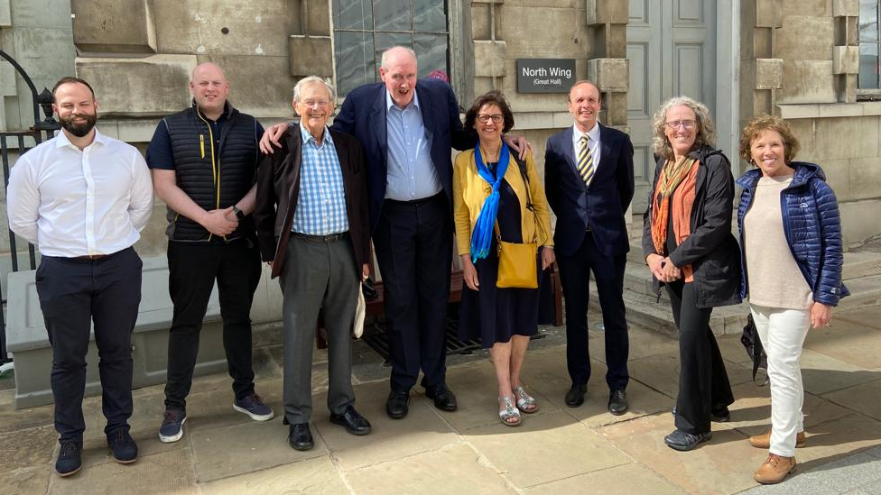 Brendan Holland (centre) met with Professor Mike Besser and Professor Marta Korbonits as well as Colleen Snyder (second from right)