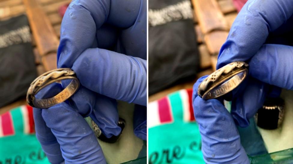 Photo taken by Open Arms Italy shows two wedding rings inscribed with the names Ahmed and Doudou