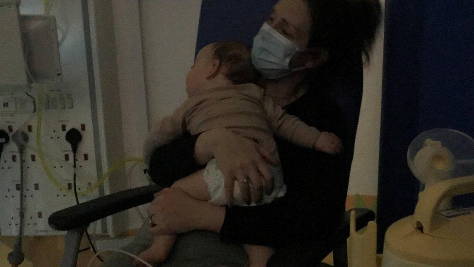 Caolan and Lorna Smith in hospital