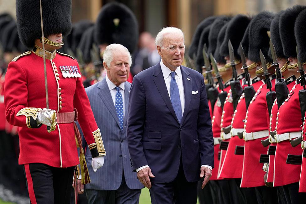 King Charles III meets with the President of the United States Joe Biden at Windsor Castle on 10 July 2023 in Windsor, England