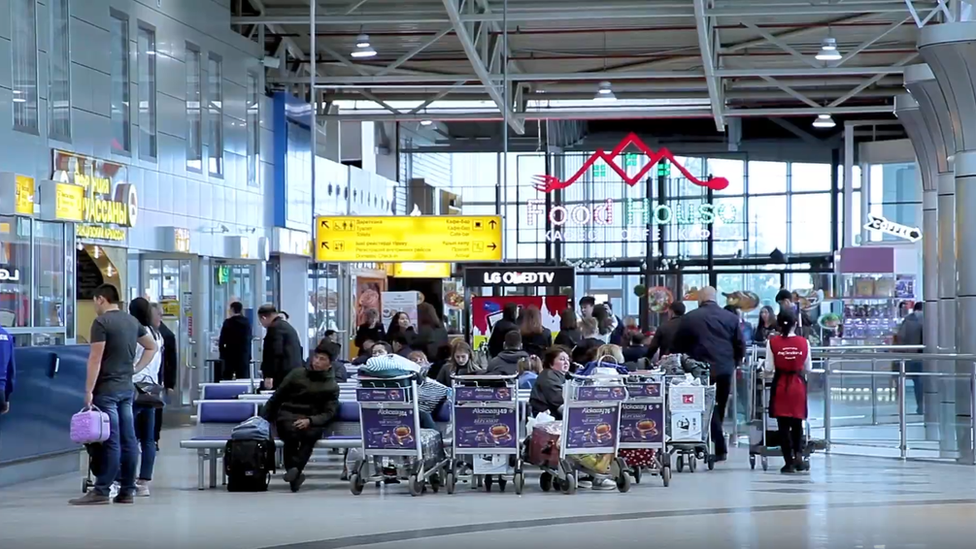 Interior of Almaty Airport, Kazakhstan, 2019