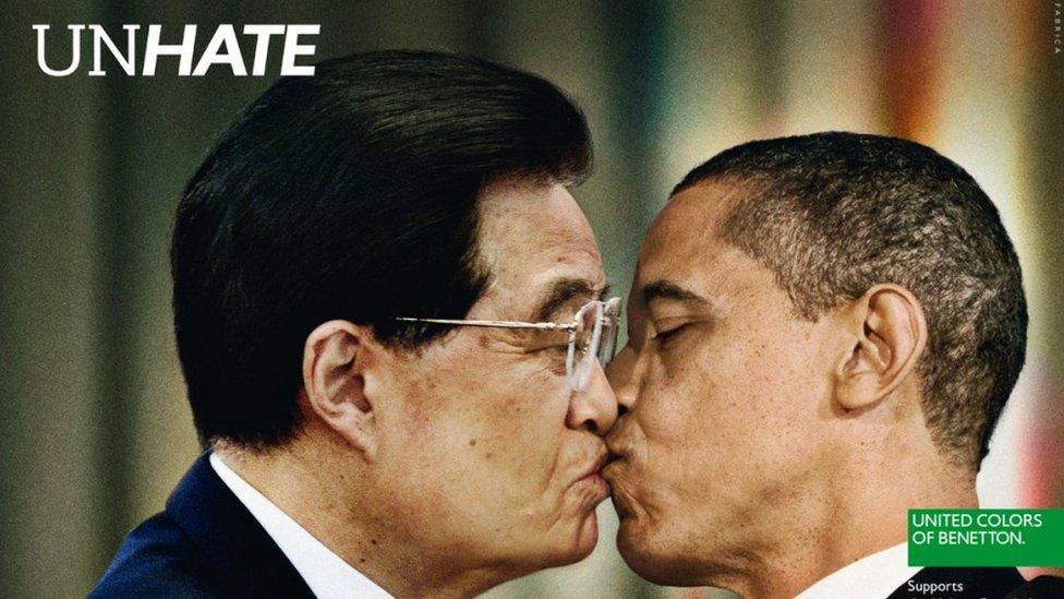 Benetton 2011 advertisement showing American's Barack Obama and China's Hu Jintao.