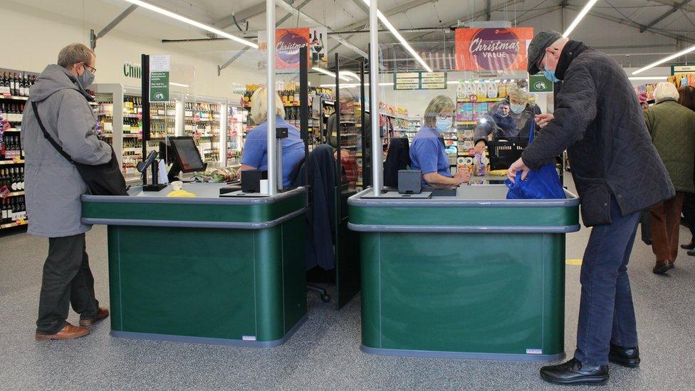 First customers at the temporary store