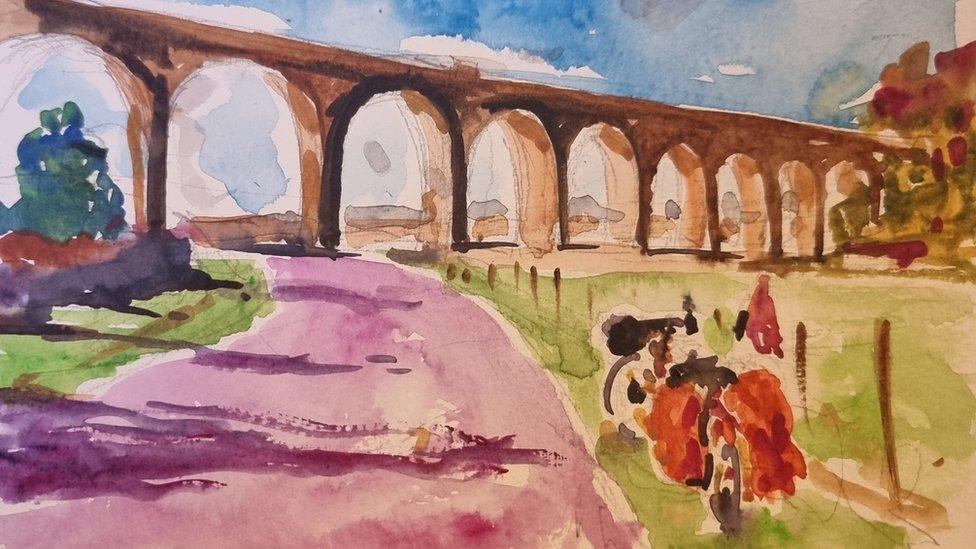 Timmy Mallet's watercolour painting of the Tassagh Viaduct in County Armagh