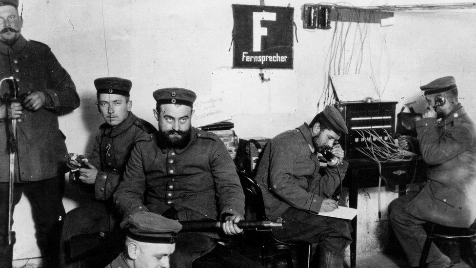 1 October 1914: German field telegraph operators at work in Warsaw