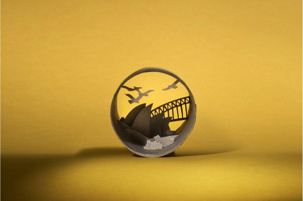 Sydney, Australia depicted inside a toilet roll