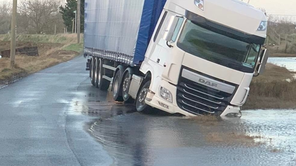 Lorry stuck in flood water