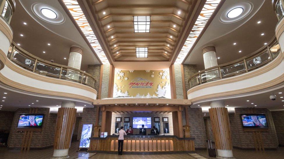 This photo taken on February 19, 2017 shows a general view of the lobby of the Masikryong ski resort